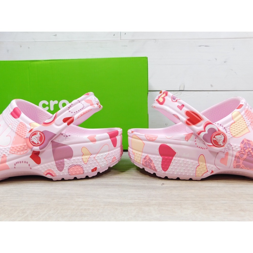 Crocs Classic Clog VDay Valentine Hearts Pink Milk Kids Size J6 Womens 8 NWT - Picture 2 of 9